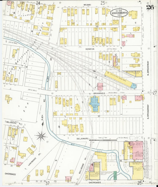 Sanborn Fire Insurance Map from Leavenworth, Leavenworth County, Kansas (1905), Sheet #0027 - Historic Sanborn Fire Insurance Map Print, vintage old map wall art, antique decor, genealogy gift, Kansas Kansas map