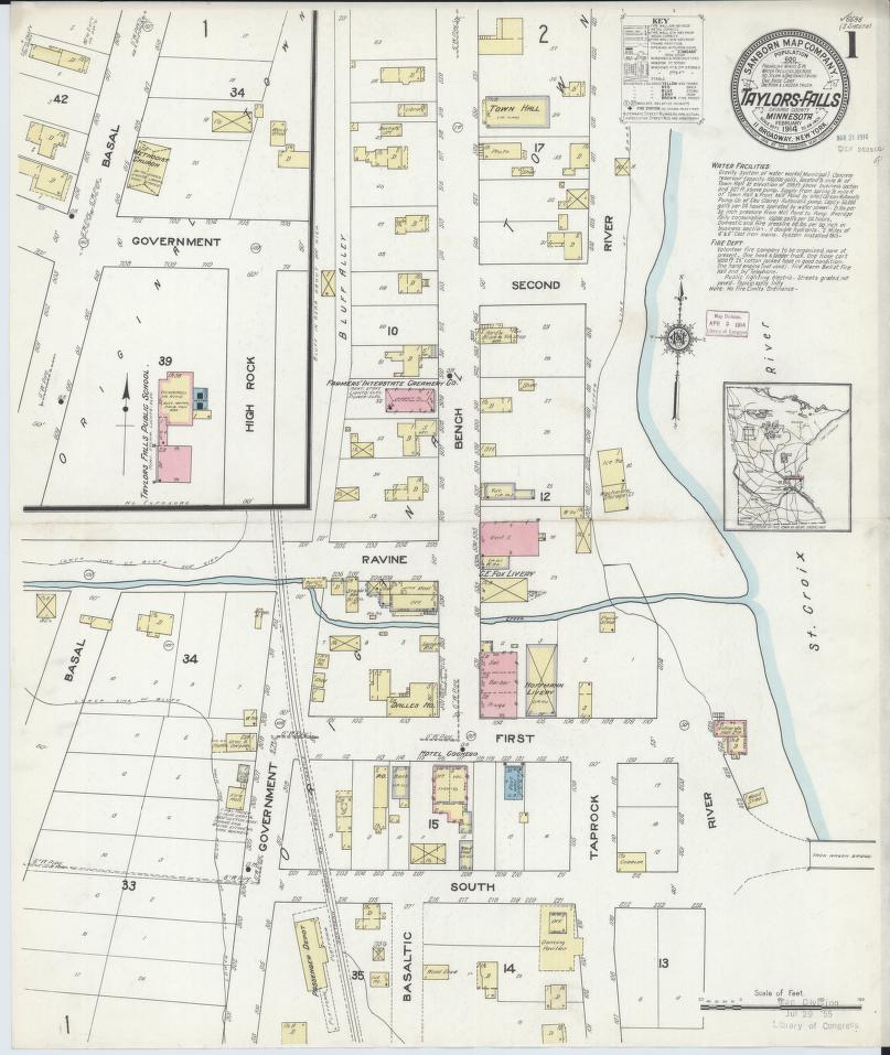 Sanborn Fire Insurance Map from Taylors Falls, Chisago County, Minnesota. (1914) – Map View