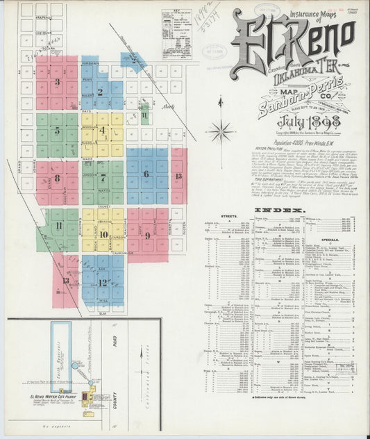 Sanborn Fire Insurance Map from El Reno, Canadian County, Oklahoma (1898), Sheet #0001 - Historic Sanborn Fire Insurance Map Print, vintage old map wall art, antique decor, genealogy gift, Oklahoma Oklahoma map