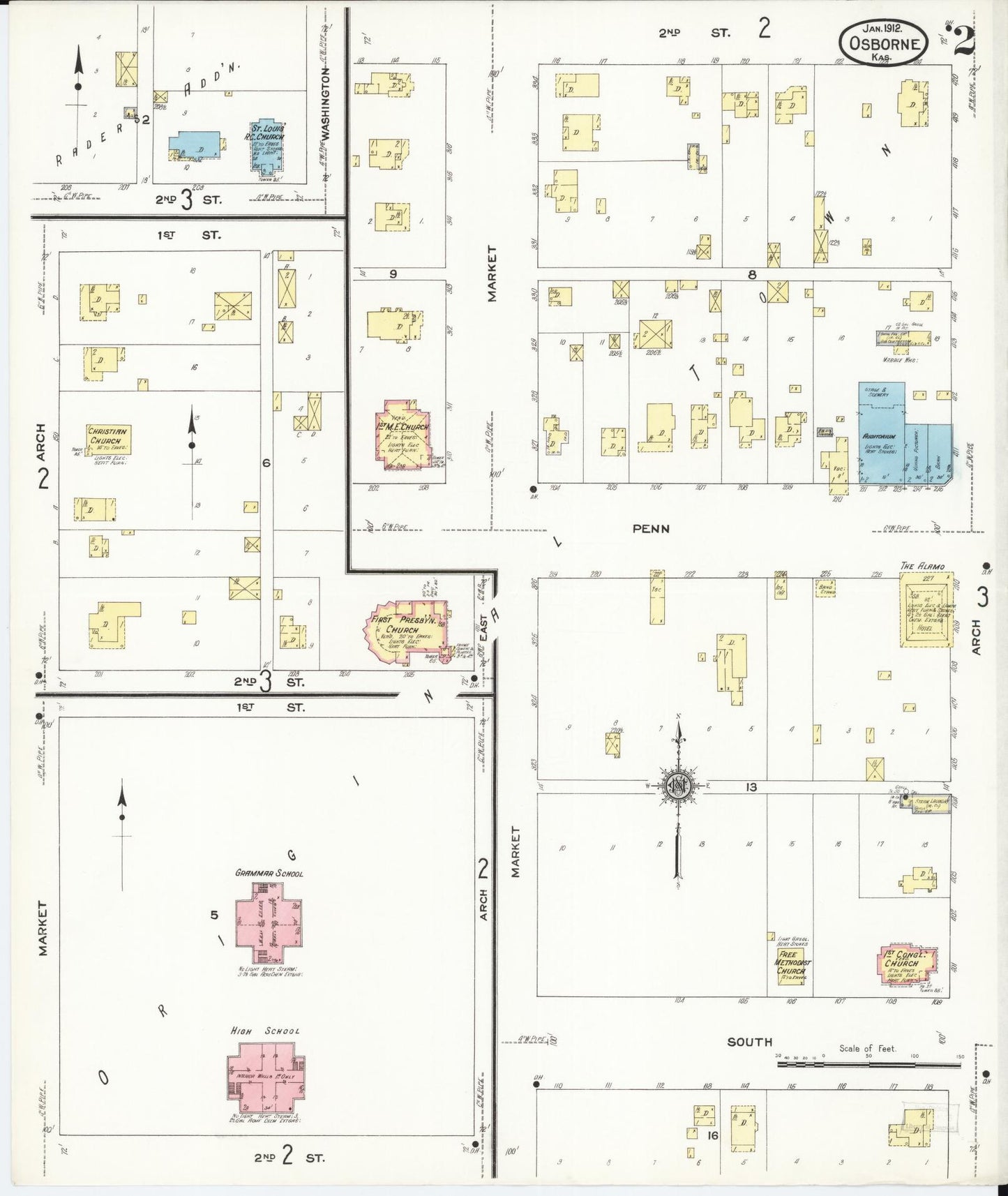 Sanborn Fire Insurance Map from Osborne, Osborne County, Kansas (1912), Sheet #0002 - Complete Map Set gallery image, historic Sanborn map, vintage wall art, Kansas Kansas