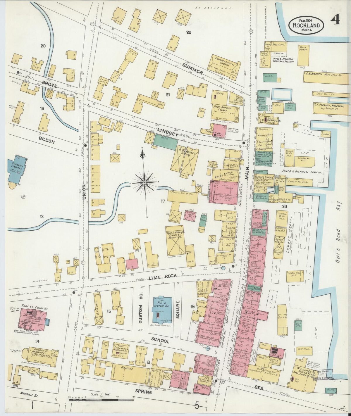 Sanborn Fire Insurance Map from Rockland, Knox County, Maine (1904), Sheet #0004 - Complete Map Set gallery image, historic Sanborn map, vintage wall art, Maine Maine