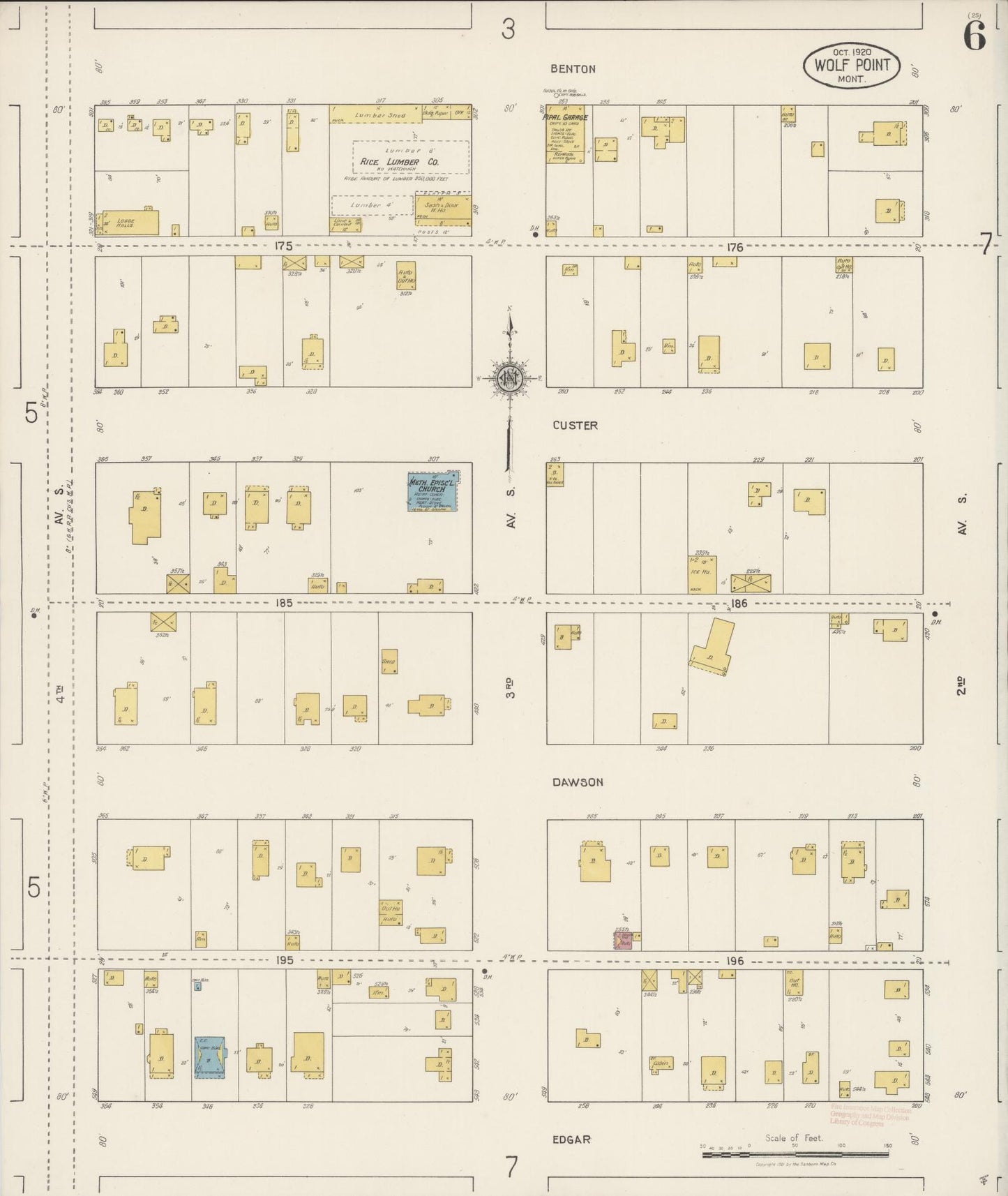 Sanborn Fire Insurance Map from Wolf Point, Roosevelt County, Montana (1920), Sheet #0006 - Complete Map Set gallery image, historic Sanborn map, vintage wall art, Montana Montana