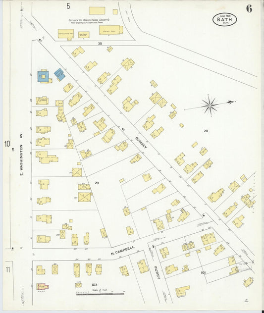 Sanborn Fire Insurance Map from Bath, Steuben County, New York (1909), Sheet #0006 - Historic Sanborn Fire Insurance Map Print, vintage old map wall art, antique decor, genealogy gift, New York New York map