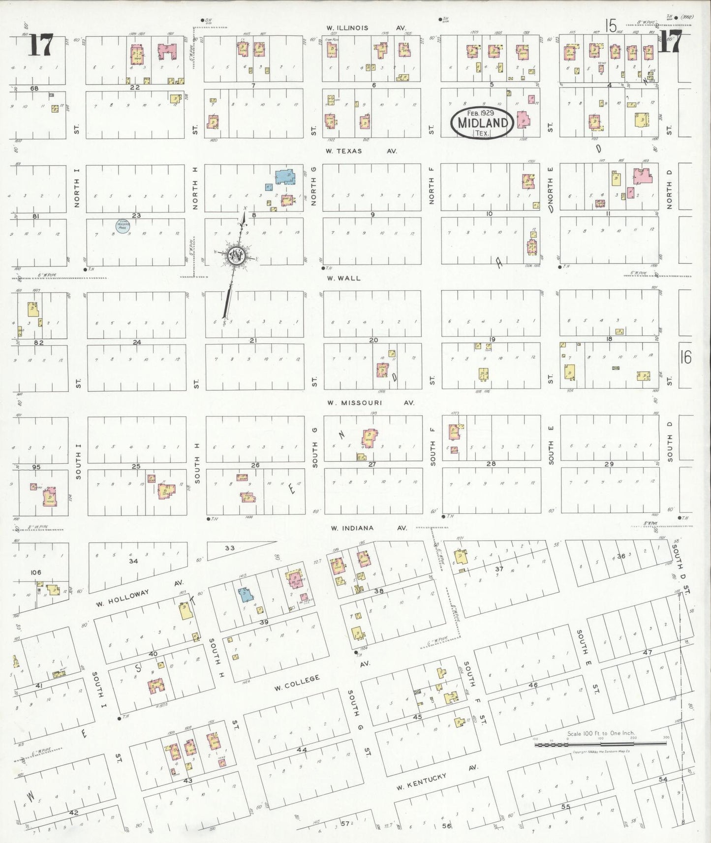 Sanborn Fire Insurance Map from Midland, Midland County, Texas (1929), Sheet #0017 - Historic Sanborn Fire Insurance Map Print, vintage old map wall art, antique decor, genealogy gift, Texas Texas map