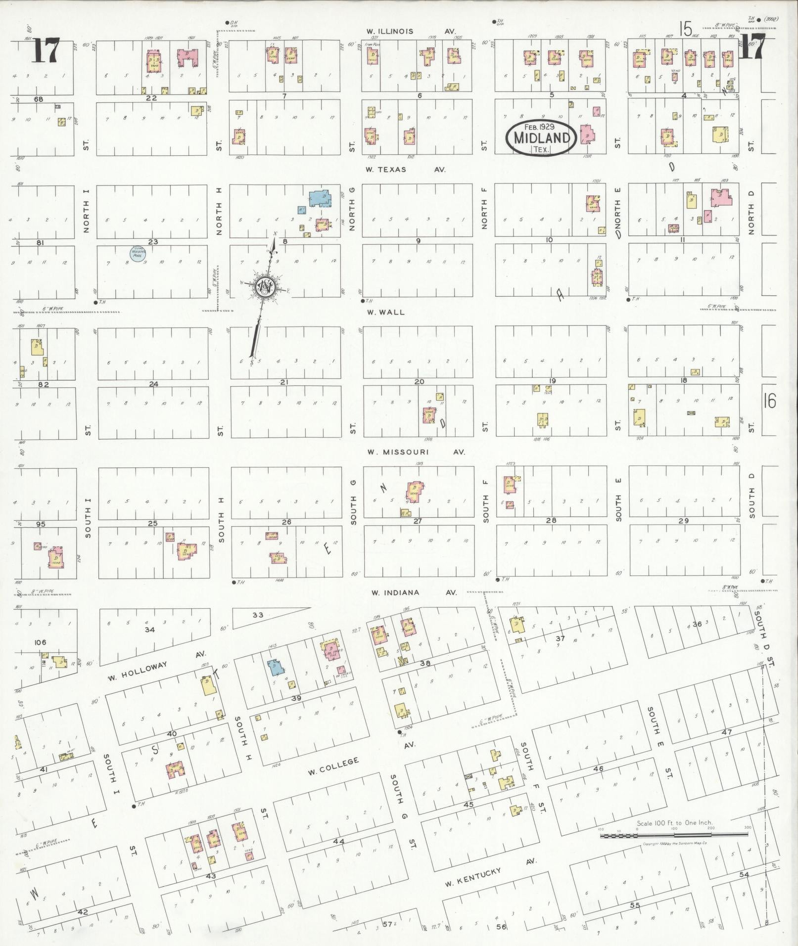 Sanborn Fire Insurance Map from Midland, Midland County, Texas (1929), Sheet #0017 - Historic Sanborn Fire Insurance Map Print, vintage old map wall art, antique decor, genealogy gift, Texas Texas map