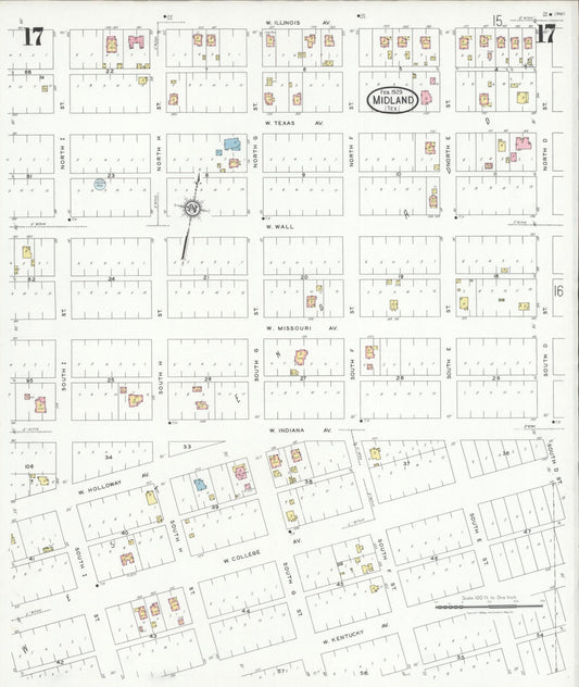 Sanborn Fire Insurance Map from Midland, Midland County, Texas (1929), Sheet #0017 - Historic Sanborn Fire Insurance Map Print, vintage old map wall art, antique decor, genealogy gift, Texas Texas map