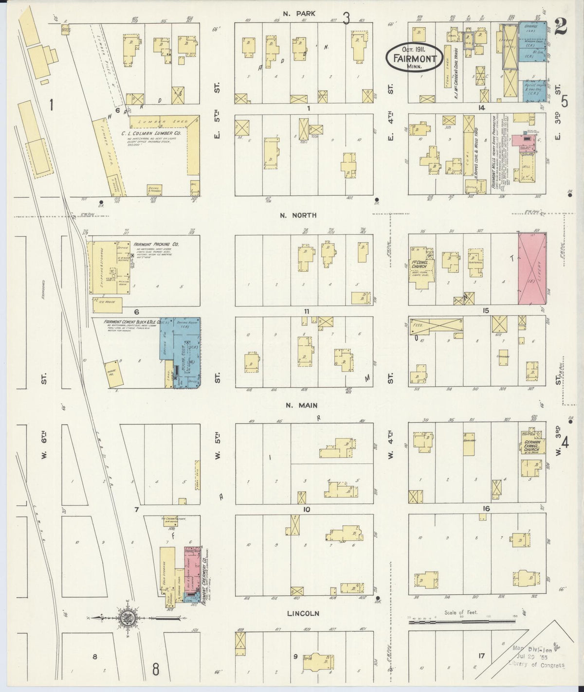 Sanborn Fire Insurance Map from Fairmont, Martin County, Minnesota (1911), Sheet #0002 - Historic Sanborn Fire Insurance Map Print, vintage old map wall art, antique decor, genealogy gift, Minnesota Minnesota map