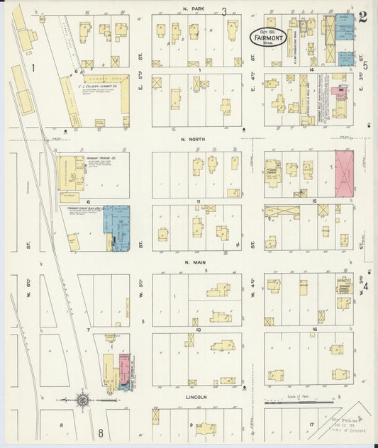 Sanborn Fire Insurance Map from Fairmont, Martin County, Minnesota (1911), Sheet #0002 - Historic Sanborn Fire Insurance Map Print, vintage old map wall art, antique decor, genealogy gift, Minnesota Minnesota map