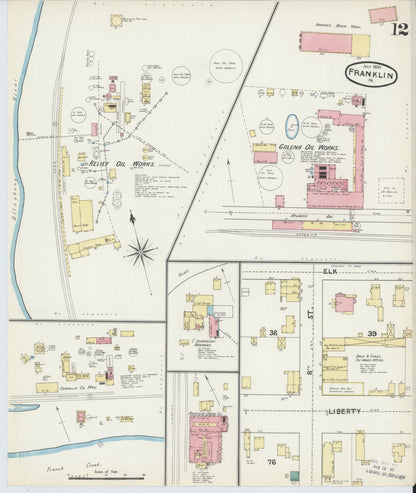 Sanborn Fire Insurance Map from Franklin, Venango County, Pennsylvania (1891), Sheet #0012 - Historic Sanborn Fire Insurance Map Print, vintage old map wall art, antique decor, genealogy gift, Pennsylvania Pennsylvania map