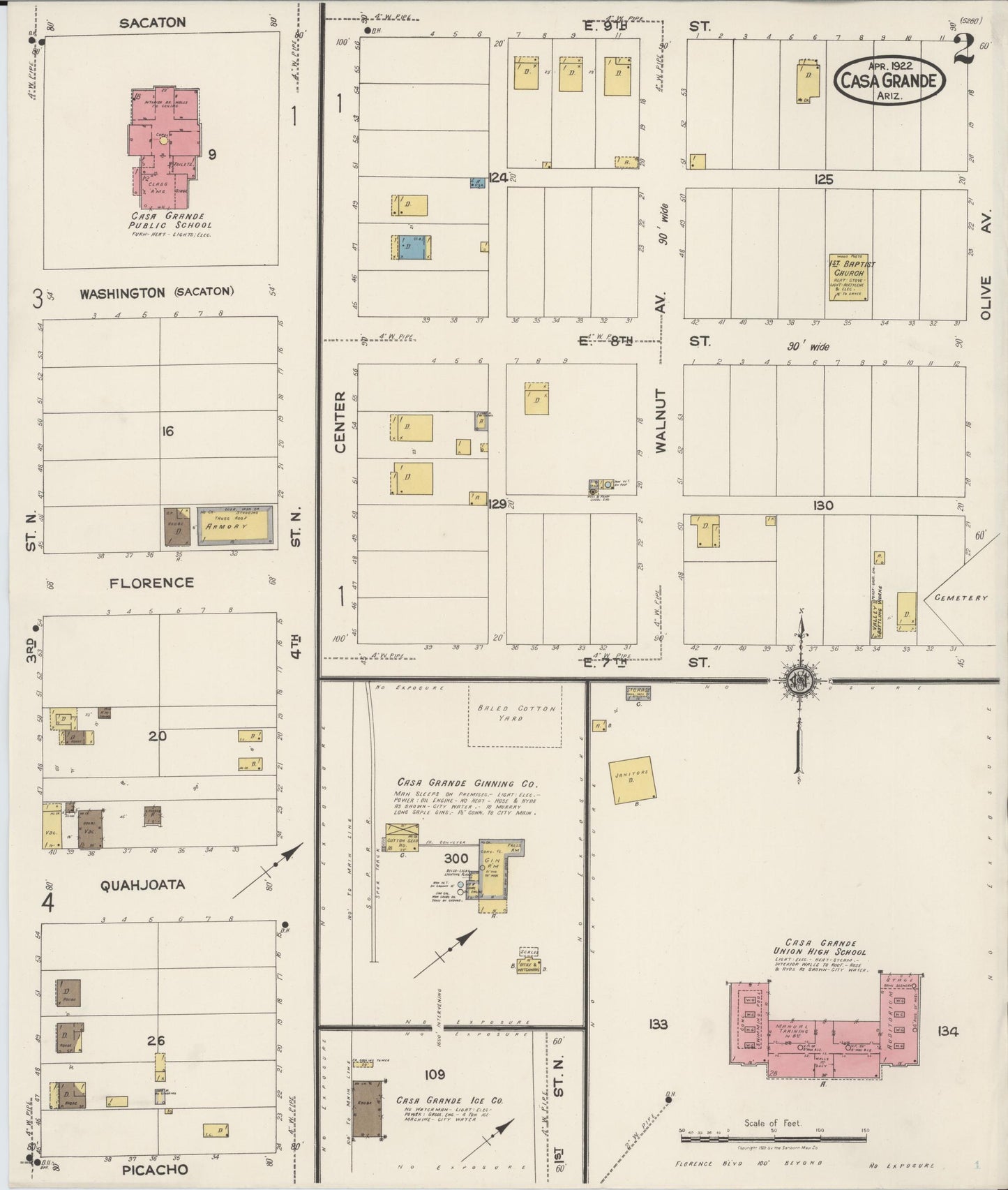 Sanborn Fire Insurance Map from Casa Grande, Pinal County, Arizona (1922), Sheet #0002 - Complete Map Set gallery image, historic Sanborn map, vintage wall art, Arizona Arizona