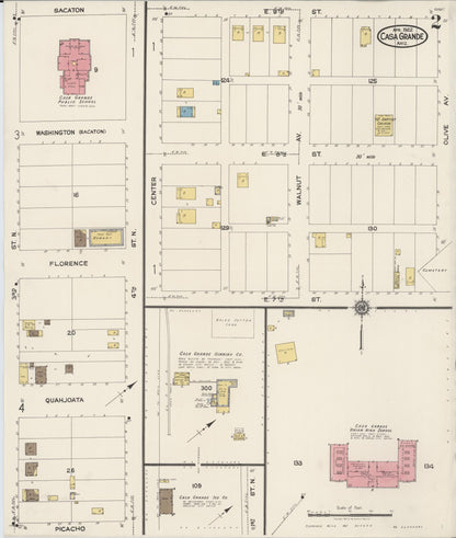 Sanborn Fire Insurance Map from Casa Grande, Pinal County, Arizona (1922), Sheet #0002 - Complete Map Set gallery image, historic Sanborn map, vintage wall art, Arizona Arizona