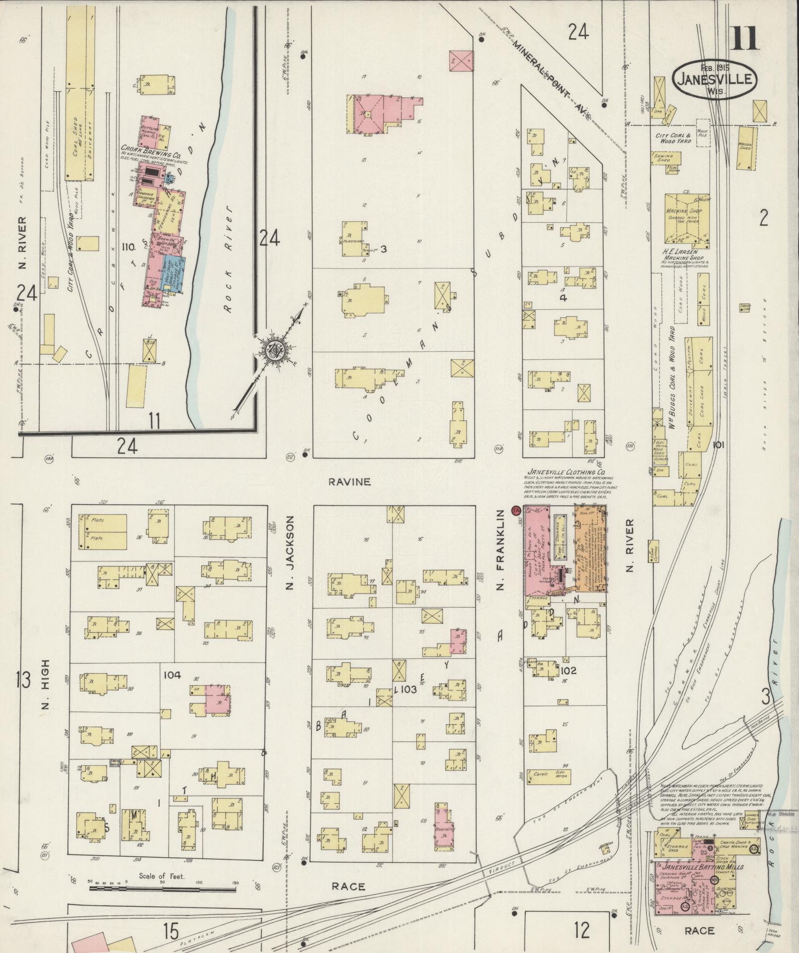 Sanborn Fire Insurance Map from Janesville, Rock County, Wisconsin (1915), Sheet #0011 - Complete Map Set gallery image, historic Sanborn map, vintage wall art, Wisconsin Wisconsin