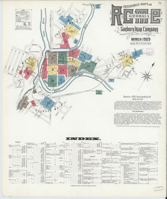 Sanborn Fire Insurance Map from Rome, Floyd County, Georgia (1909), Sheet #0001 - Historic Sanborn Fire Insurance Map Print, vintage old map wall art, antique decor, genealogy gift, Georgia Georgia map