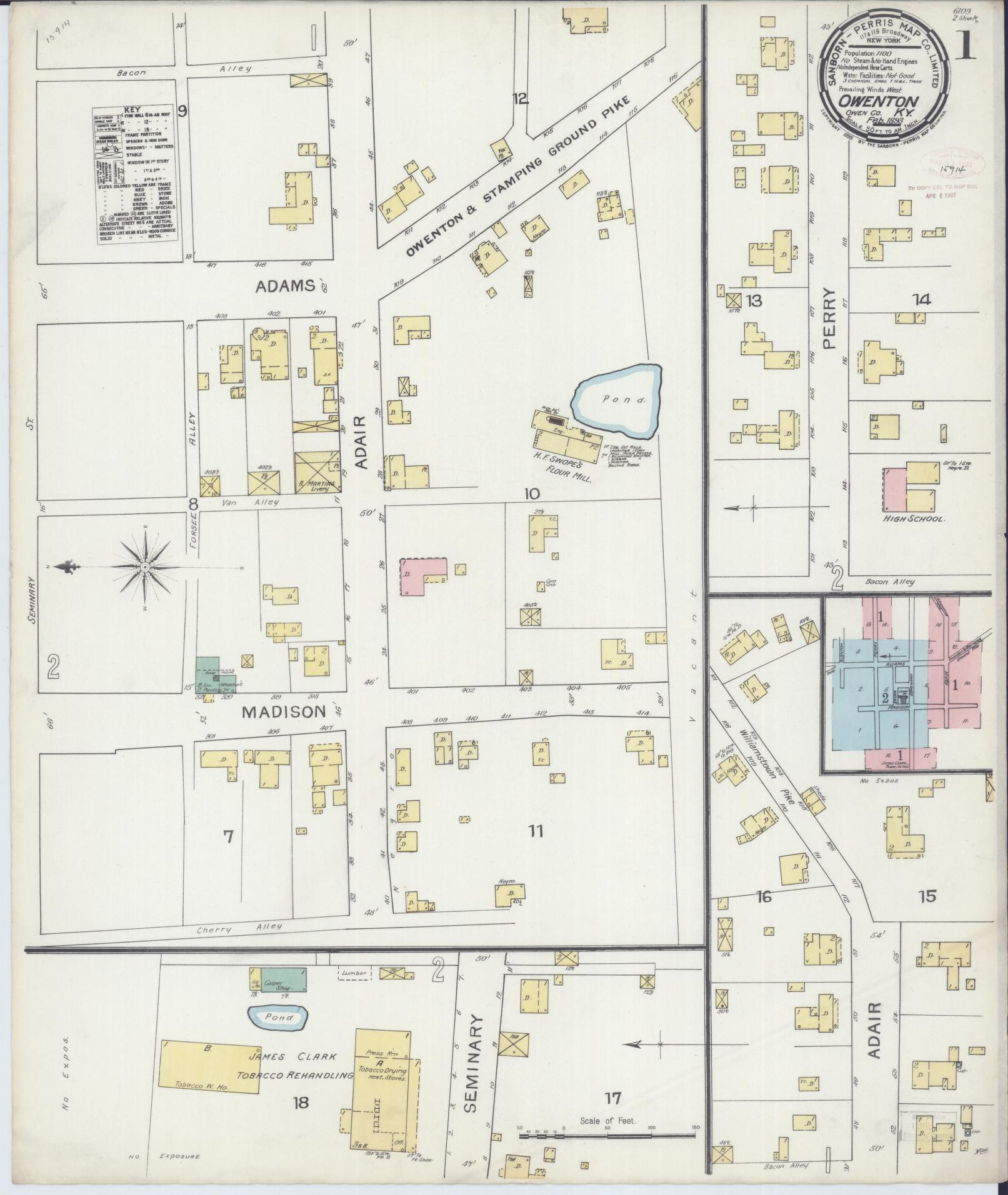 Sanborn Fire Insurance Map from Owenton, Owen County, Kentucky (1893), Sheet #0001 - Historic Sanborn Fire Insurance Map Print, vintage old map wall art, antique decor, genealogy gift, Kentucky Kentucky map