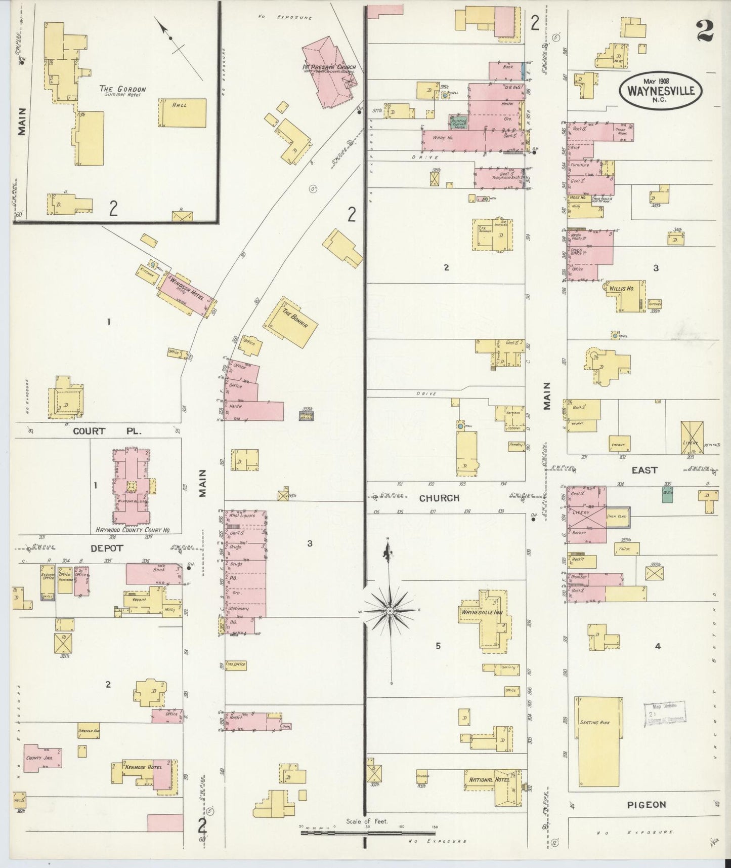 Sanborn Fire Insurance Map from Waynesville, Haywood County, North Carolina (1908), Sheet #0002 - Complete Map Set gallery image, historic Sanborn map, vintage wall art, North Carolina North Carolina