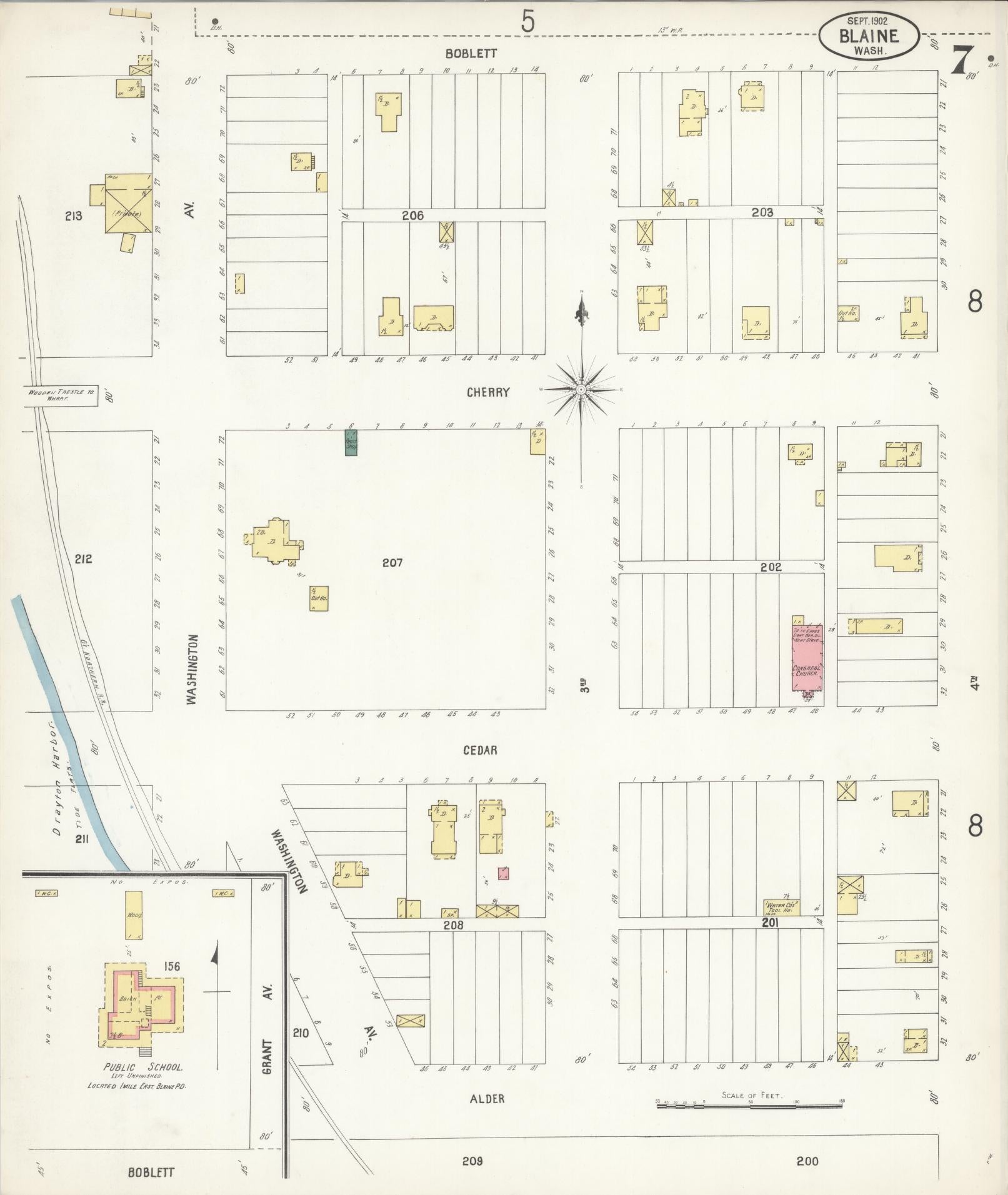 Sanborn Fire Insurance Map from Blaine, Whatcom County, Washington (1902), Sheet #0007 - Historic Sanborn Fire Insurance Map Print, vintage old map wall art, antique decor, genealogy gift, Washington Washington map