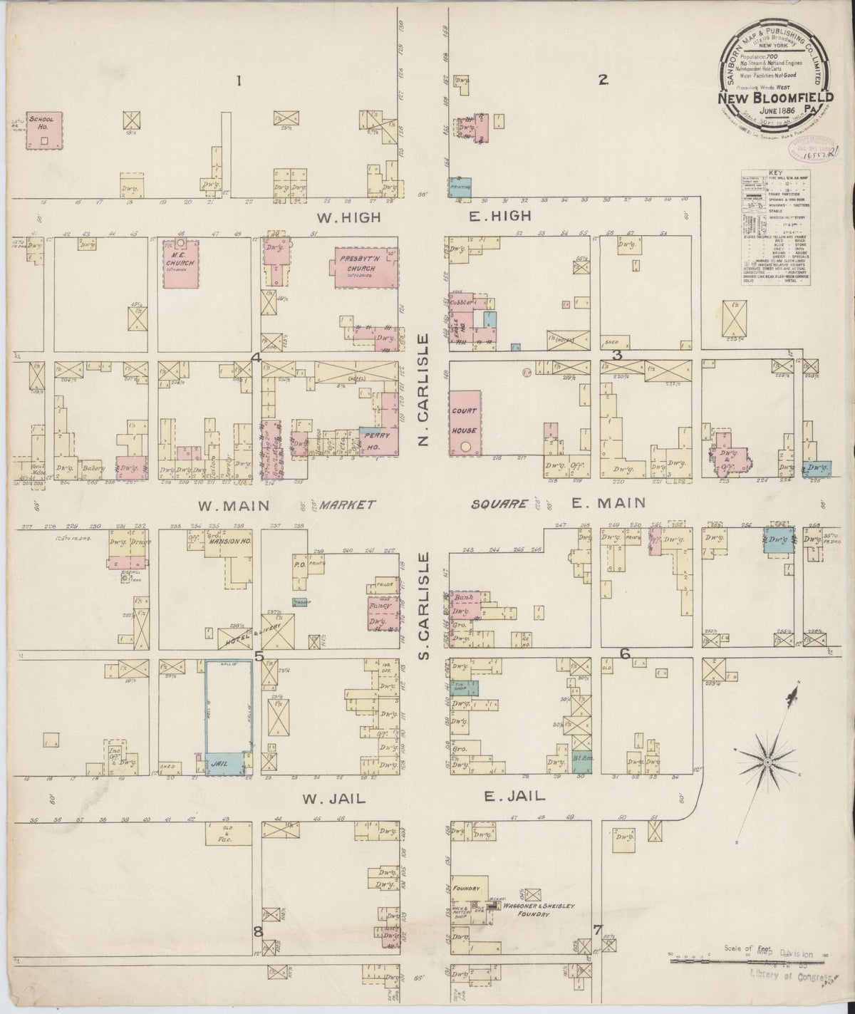 Sanborn Fire Insurance Map from New Bloomfield, Perry County, Pennsylvania (1886), Sheet #0001 - Historic Sanborn Fire Insurance Map Print, vintage old map wall art, antique decor, genealogy gift, Pennsylvania Pennsylvania map