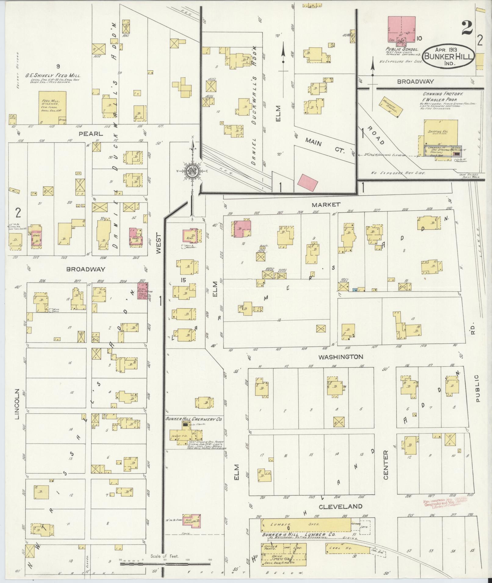 Sanborn Fire Insurance Map from Bunker Hill, Miami County, Indiana (1913), Sheet #0002 - Complete Map Set gallery image, historic Sanborn map, vintage wall art, Indiana Indiana