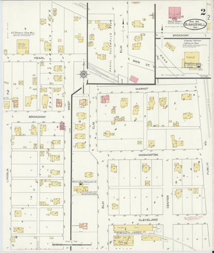Sanborn Fire Insurance Map from Bunker Hill, Miami County, Indiana (1913), Sheet #0002 - Complete Map Set gallery image, historic Sanborn map, vintage wall art, Indiana Indiana