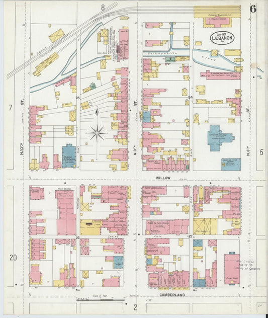Sanborn Fire Insurance Map from Lebanon, Lebanon County, Pennsylvania (1902), Sheet #0006 - Historic Sanborn Fire Insurance Map Print, vintage old map wall art, antique decor, genealogy gift, Pennsylvania Pennsylvania map