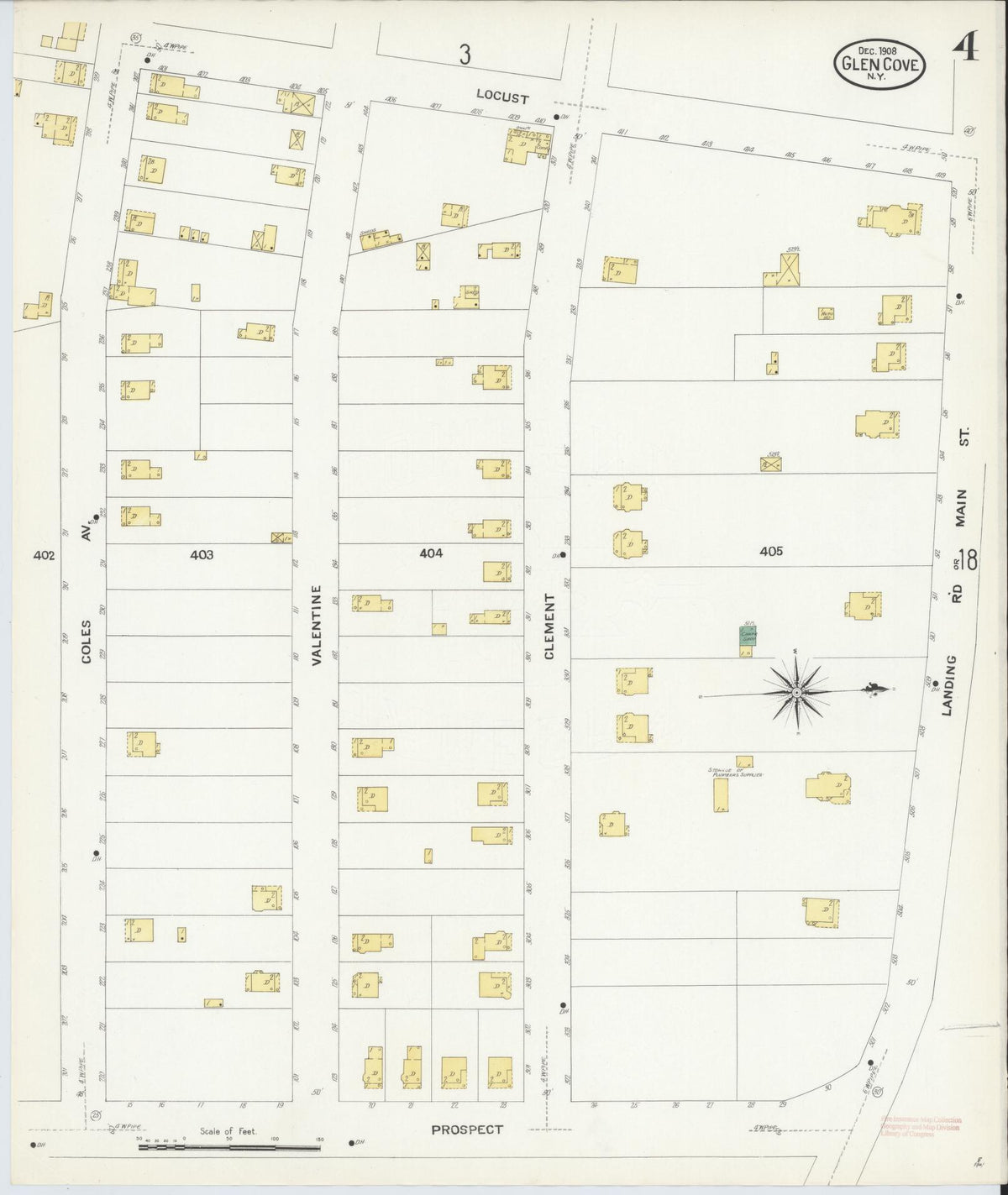 Sanborn Fire Insurance Map from Glen Cove, Nassau County, New York (1908), Sheet #0004 - Complete Map Set gallery image, historic Sanborn map, vintage wall art, New York New York