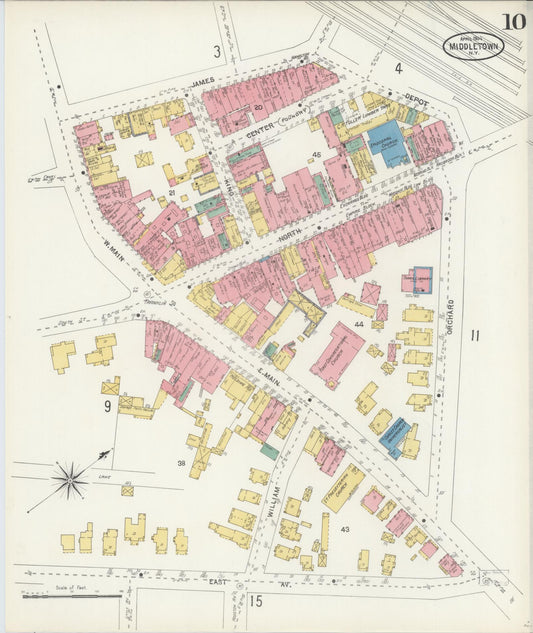 Sanborn Fire Insurance Map from Middletown, Orange County, New York (1904), Sheet #0010 - Historic Sanborn Fire Insurance Map Print, vintage old map wall art, antique decor, genealogy gift, New York New York map