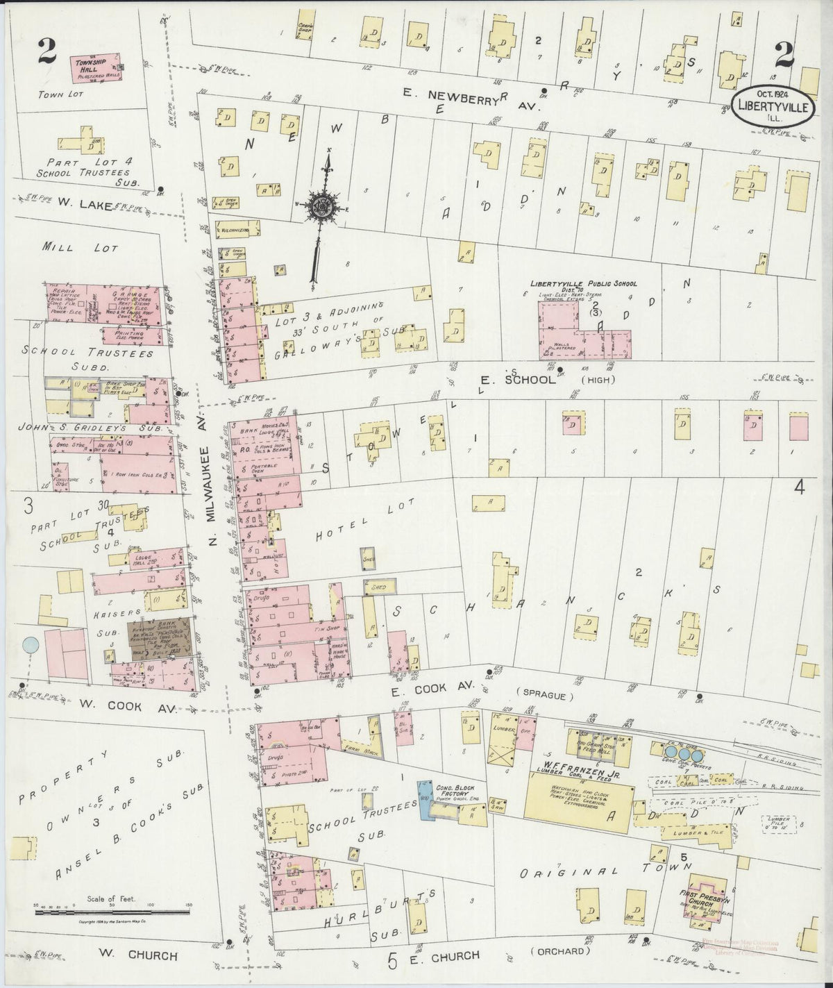 Sanborn Fire Insurance Map from Libertyville, Lake County, Illinois (1924), Sheet #0002 - Complete Map Set gallery image, historic Sanborn map, vintage wall art, Illinois Illinois