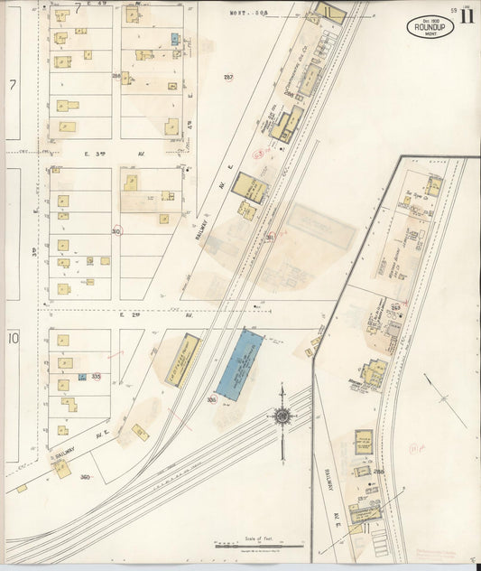 Sanborn Fire Insurance Map from Roundup, Musselshell County, Montana (1944), Sheet #0011 - Historic Sanborn Fire Insurance Map Print, vintage old map wall art, antique decor, genealogy gift, Montana Montana map