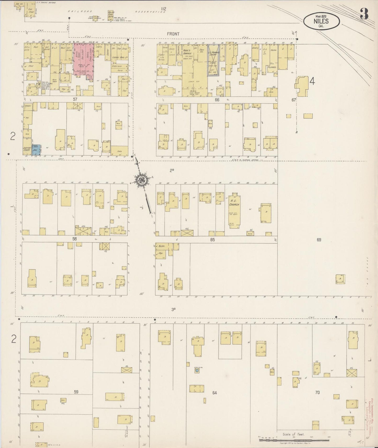Sanborn Fire Insurance Map from Niles, Alameda County, California (1920), Sheet #0003 - Complete Map Set gallery image, historic Sanborn map, vintage wall art, California California