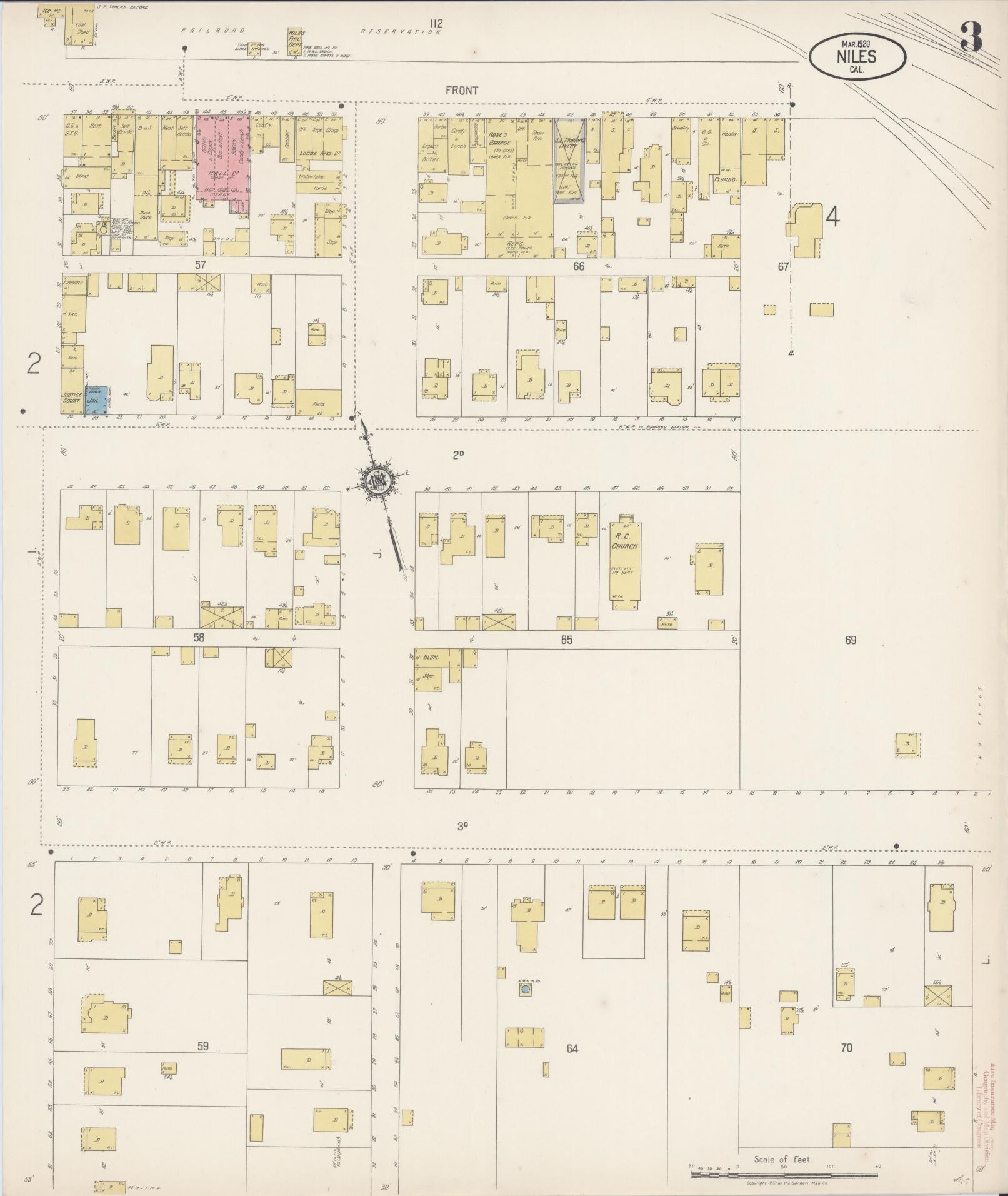 Sanborn Fire Insurance Map from Niles, Alameda County, California (1920), Sheet #0003 - Complete Map Set gallery image, historic Sanborn map, vintage wall art, California California