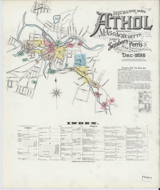 Sanborn Fire Insurance Map from Athol, Worcester County, Massachusetts (1896), Sheet #0001 - Complete Map Set gallery image, historic Sanborn map, vintage wall art, Massachusetts Massachusetts