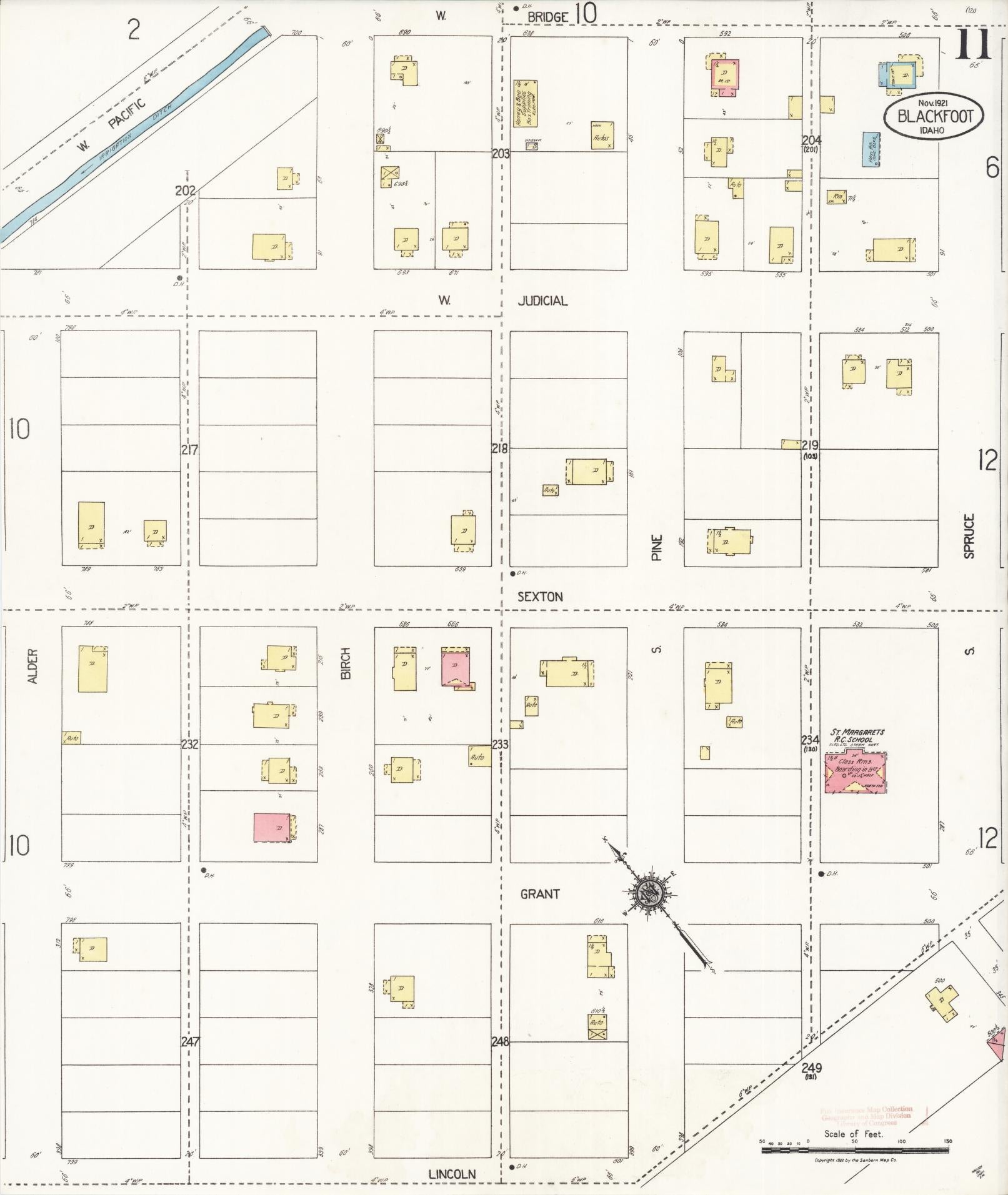 Sanborn Fire Insurance Map from Blackfoot, Bingham County, Idaho (1921), Sheet #0011 - Complete Map Set gallery image, historic Sanborn map, vintage wall art, Idaho Idaho
