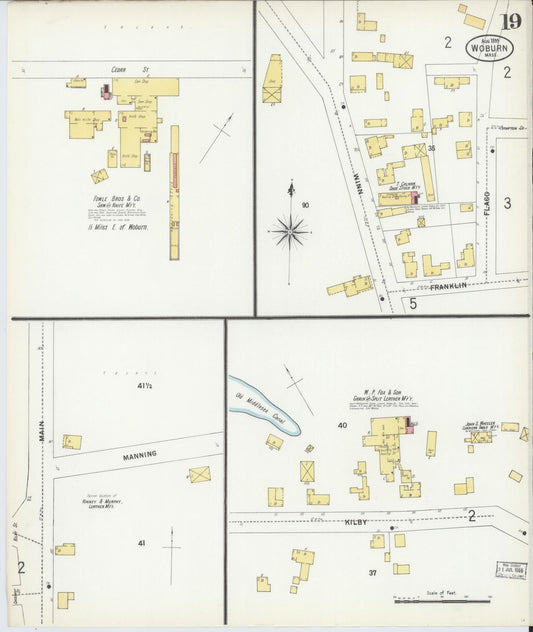 Sanborn Fire Insurance Map from Woburn, Middlesex County, Massachusetts (1899), Sheet #0019 - Historic Sanborn Fire Insurance Map Print, vintage old map wall art, antique decor, genealogy gift, Massachusetts Massachusetts map