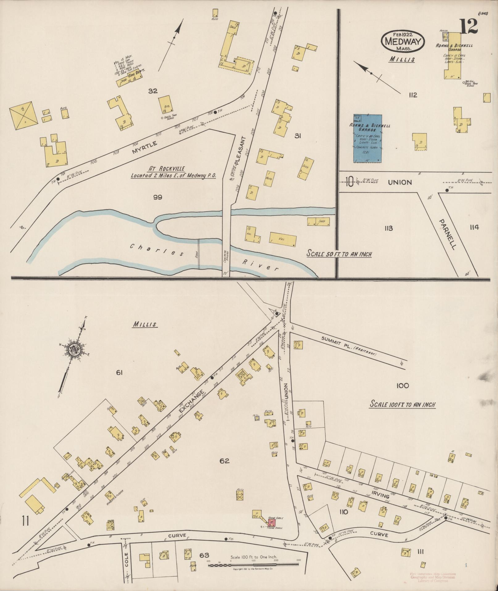 Sanborn Fire Insurance Map from Medway, Norfolk County, Massachusetts (1922), Sheet #0012 - Complete Map Set gallery image, historic Sanborn map, vintage wall art, Massachusetts Massachusetts