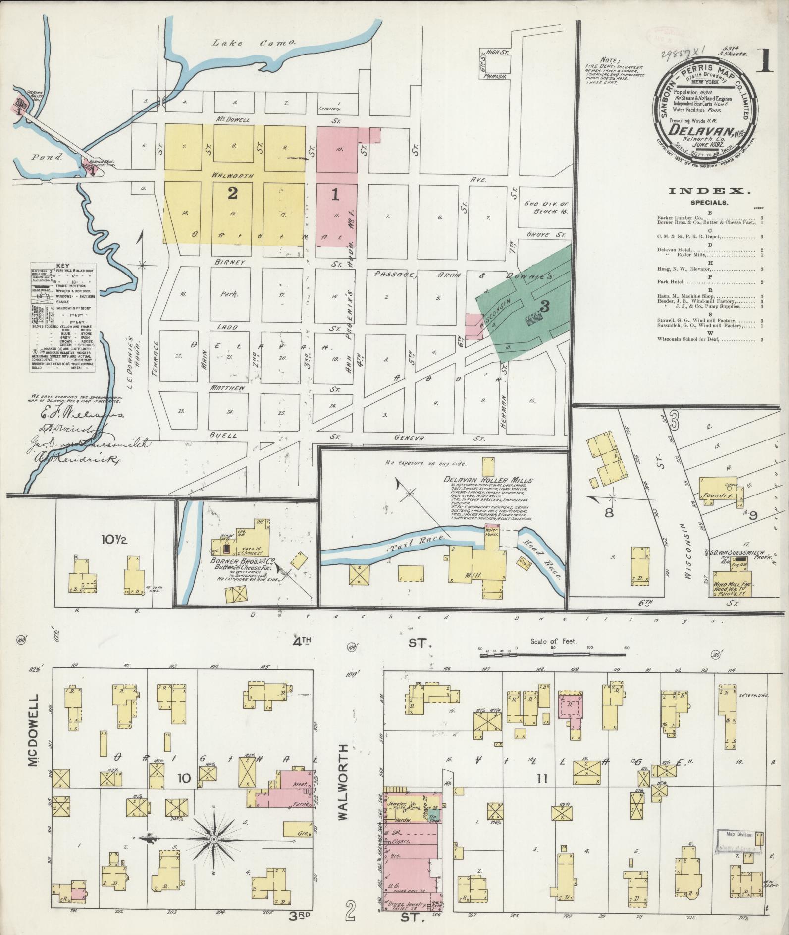 Sanborn Fire Insurance Map from Delavan, Walworth County, Wisconsin (1892), Sheet #0001 - Complete Map Set gallery image, historic Sanborn map, vintage wall art, Wisconsin Wisconsin