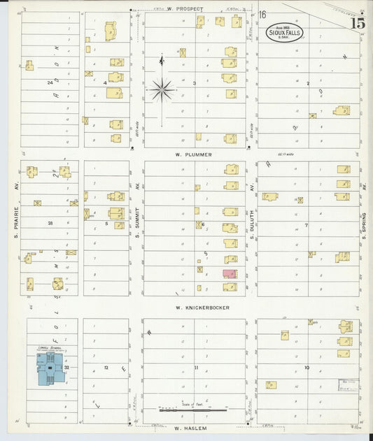 Sanborn Fire Insurance Map from Sioux Falls, Minnehaha County, South Dakota (1908), Sheet #0015 - Historic Sanborn Fire Insurance Map Print, vintage old map wall art, antique decor, genealogy gift, South Dakota South Dakota map