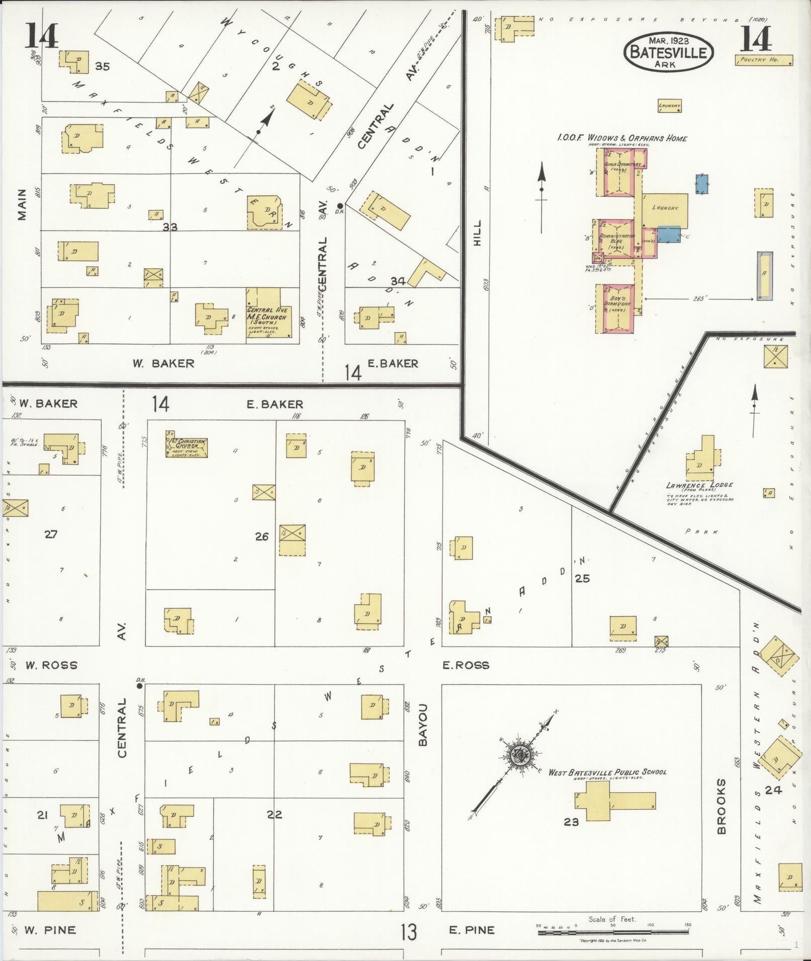 Sanborn Fire Insurance Map from Batesville, Independence County, Arkansas (1923), Sheet #0014 - Historic Sanborn Fire Insurance Map Print, vintage old map wall art, antique decor, genealogy gift, Arkansas Arkansas map