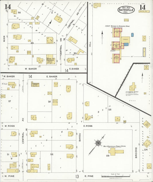 Sanborn Fire Insurance Map from Batesville, Independence County, Arkansas (1923), Sheet #0014 - Historic Sanborn Fire Insurance Map Print, vintage old map wall art, antique decor, genealogy gift, Arkansas Arkansas map