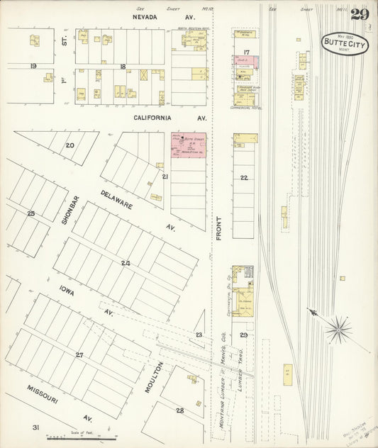 Sanborn Fire Insurance Map from Butte, Silver Bow County, Montana (1890), Sheet #0029 - Historic Sanborn Fire Insurance Map Print, vintage old map wall art, antique decor, genealogy gift, Montana Montana map