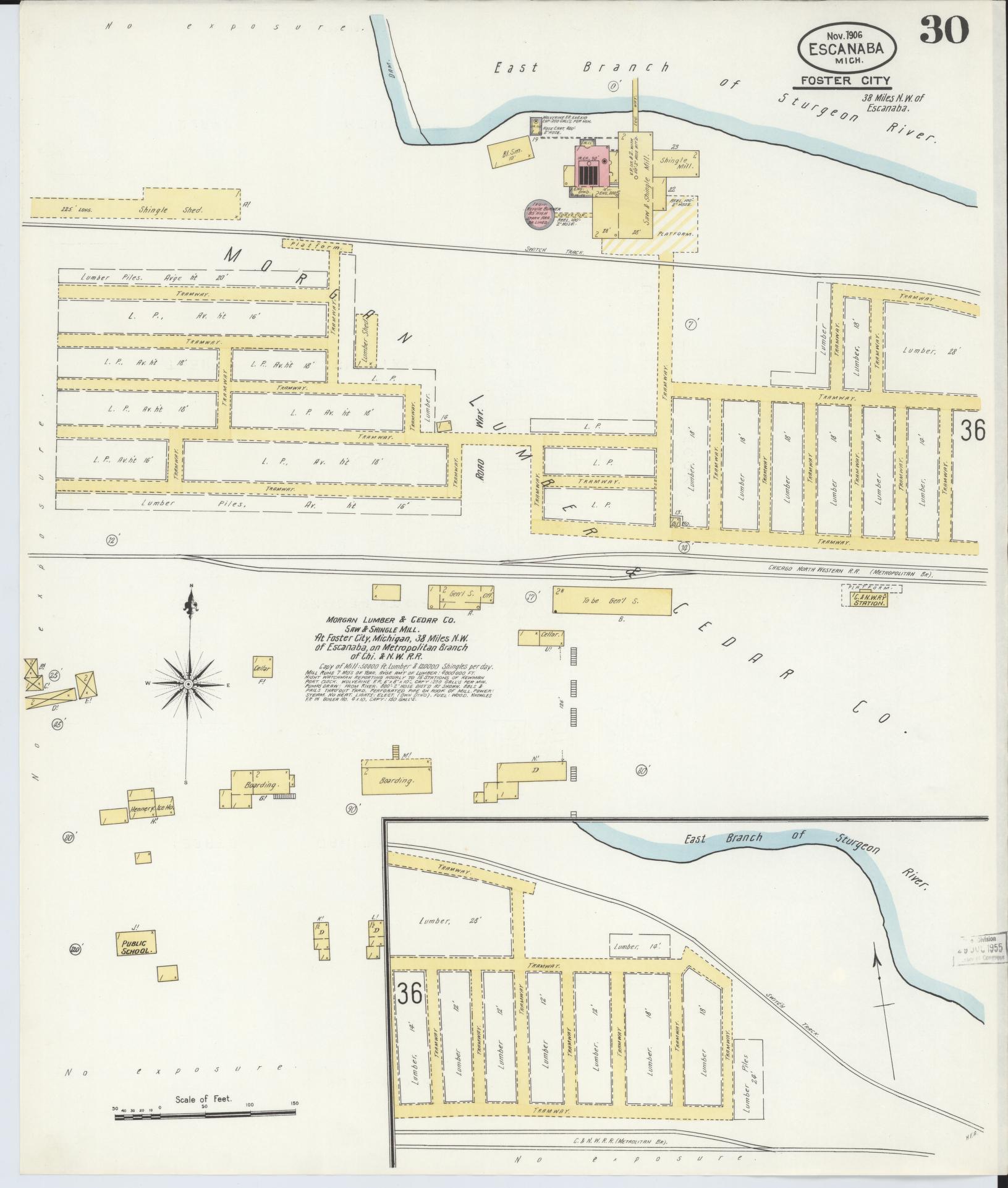 Sanborn Fire Insurance Map from Escanaba, Delta County, Michigan (1906), Sheet #0030 - Complete Map Set gallery image, historic Sanborn map, vintage wall art, Michigan Michigan