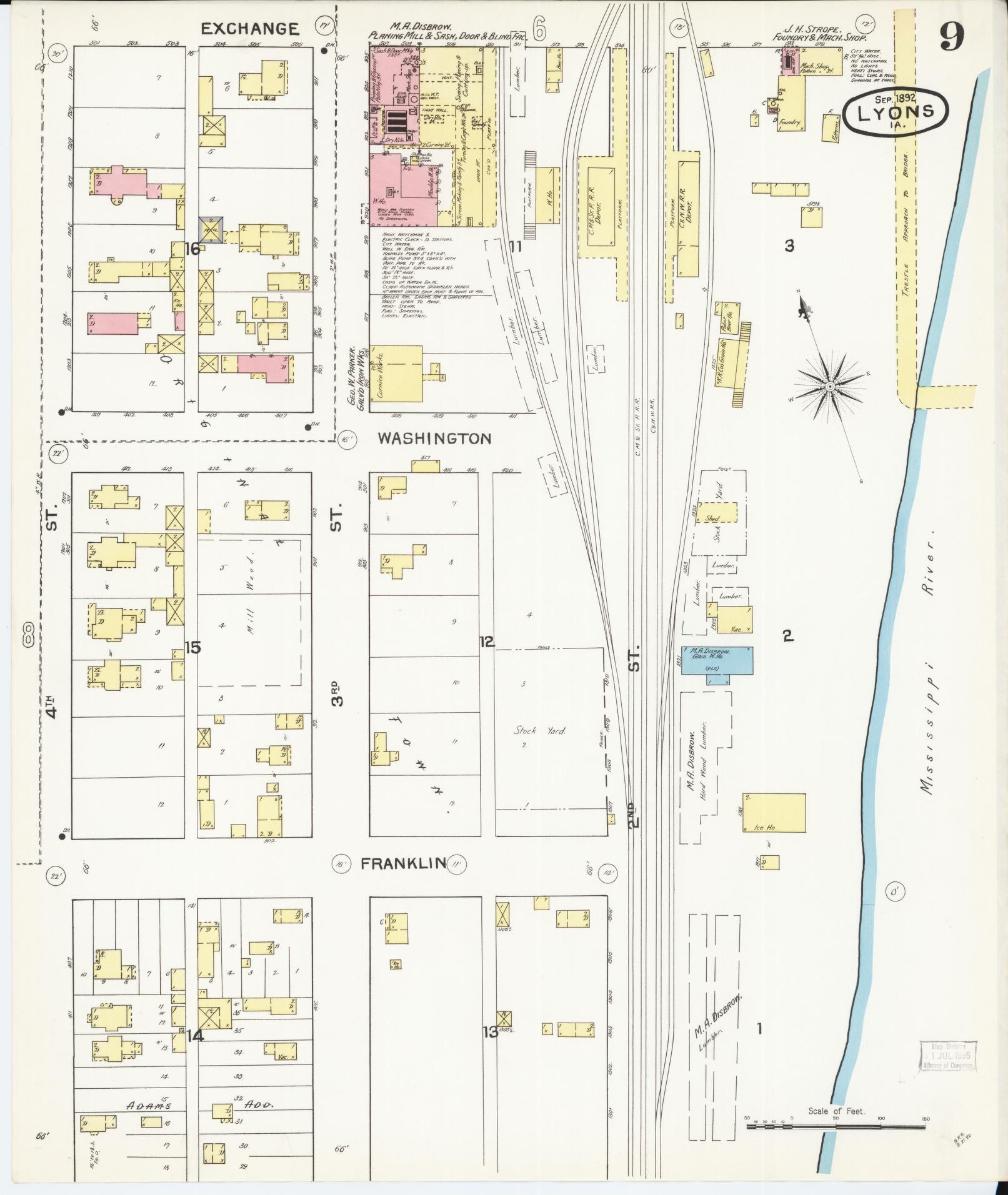 Sanborn Fire Insurance Map from Lyons, Clinton County, Iowa (1892), Sheet #0009 - Historic Sanborn Fire Insurance Map Print