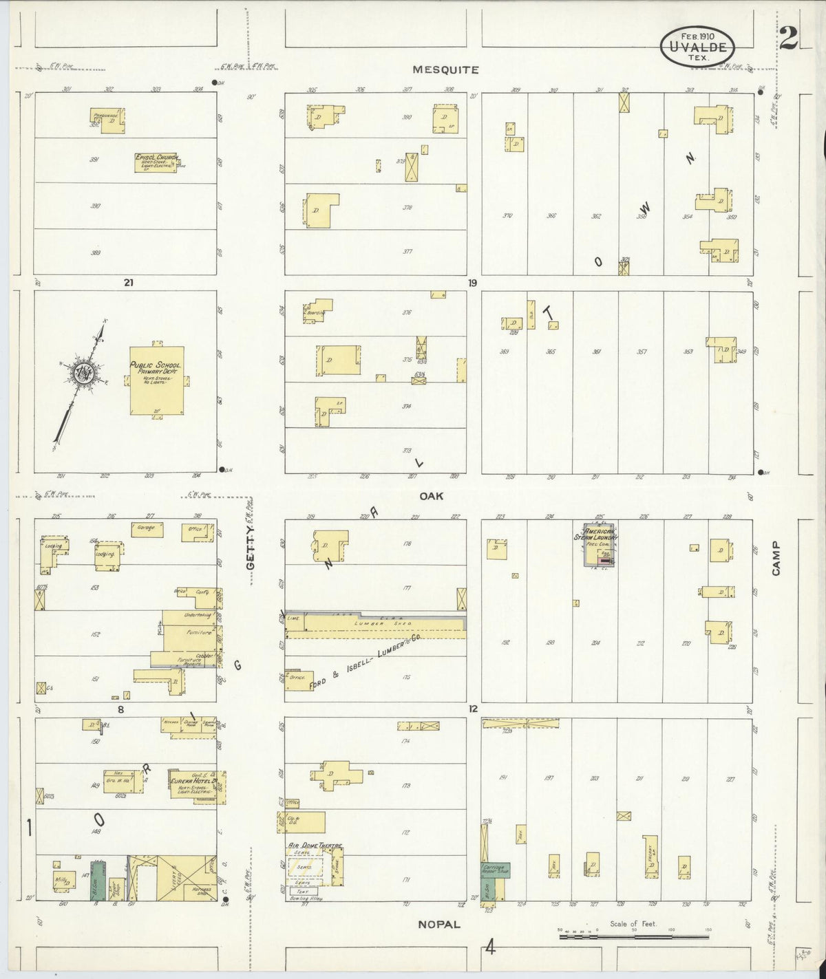 Sanborn Fire Insurance Map from Uvalde, Uvalde County, Texas (1910), Sheet #0002 - Historic Sanborn Fire Insurance Map Print, vintage old map wall art, antique decor, genealogy gift, Texas Texas map