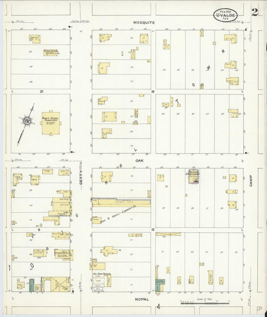 Sanborn Fire Insurance Map from Uvalde, Uvalde County, Texas (1910), Sheet #0002 - Historic Sanborn Fire Insurance Map Print, vintage old map wall art, antique decor, genealogy gift, Texas Texas map