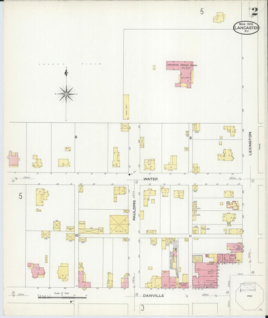 Sanborn Fire Insurance Map from Lancaster, Garrard County, Kentucky (1908), Sheet #0002 - Historic Sanborn Fire Insurance Map Print, vintage old map wall art, antique decor, genealogy gift, Kentucky Kentucky map
