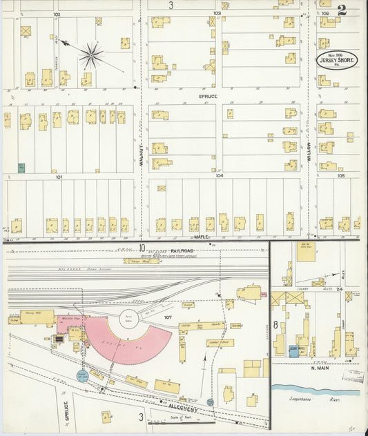 Sanborn Fire Insurance Map from Jersey Shore, Lycoming County, Pennsylvania (1906), Sheet #0002 - Historic Sanborn Fire Insurance Map Print, vintage old map wall art, antique decor, genealogy gift, Pennsylvania Pennsylvania map