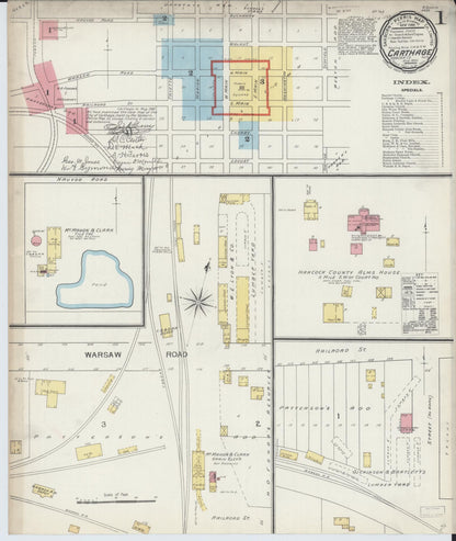 Sanborn Fire Insurance Map from Carthage, Hancock County, Illinois (1893), Sheet #0001 - Complete Map Set gallery image, historic Sanborn map, vintage wall art, Illinois Illinois