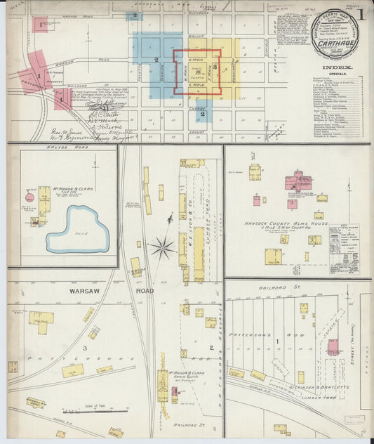 Sanborn Fire Insurance Map from Carthage, Hancock County, Illinois (1893), Sheet #0001 - Complete Map Set gallery image, historic Sanborn map, vintage wall art, Illinois Illinois