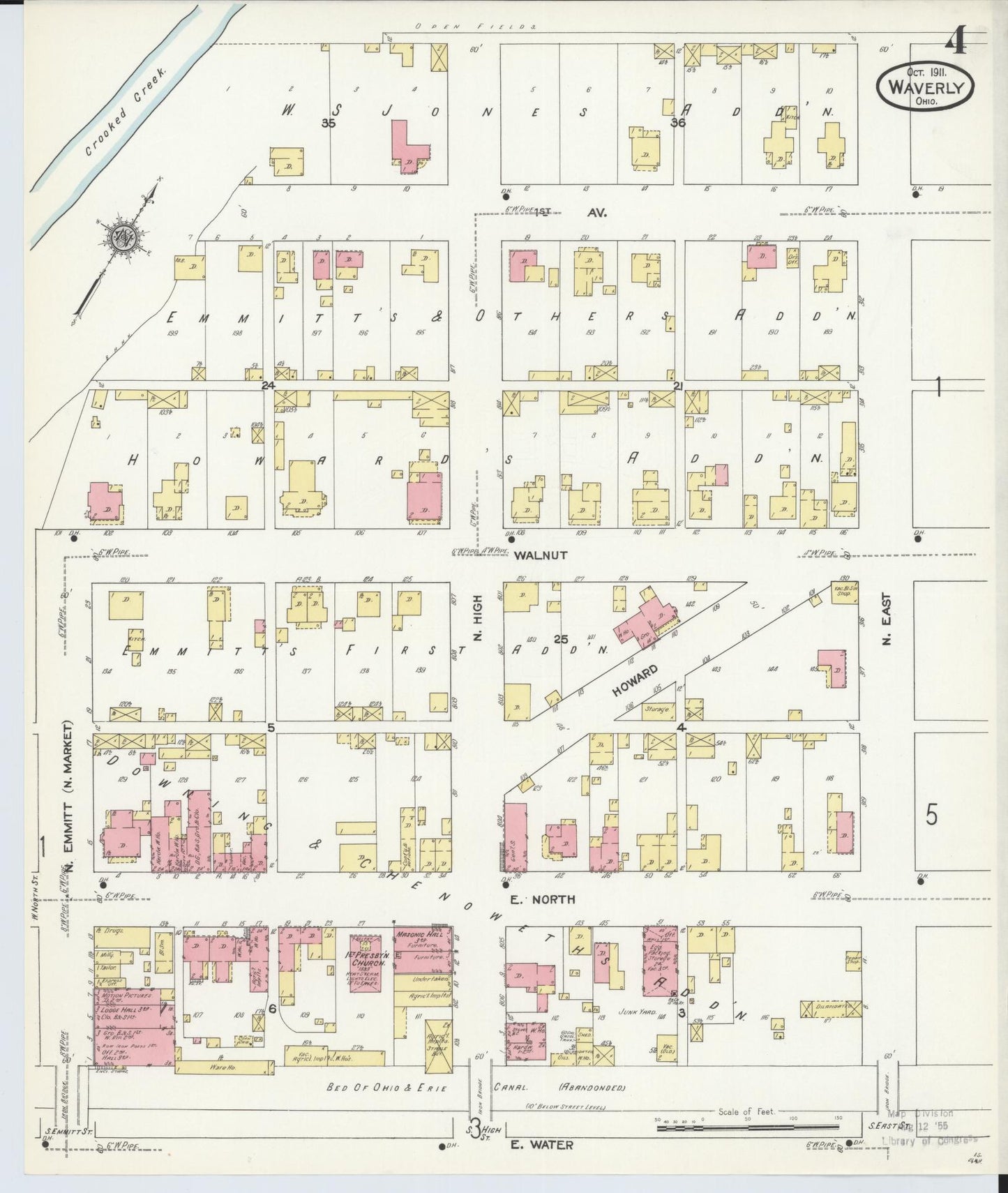 Sanborn Fire Insurance Map from Waverly, Pike County, Ohio (1911), Sheet #0004 - Complete Map Set gallery image, historic Sanborn map, vintage wall art, Ohio Ohio