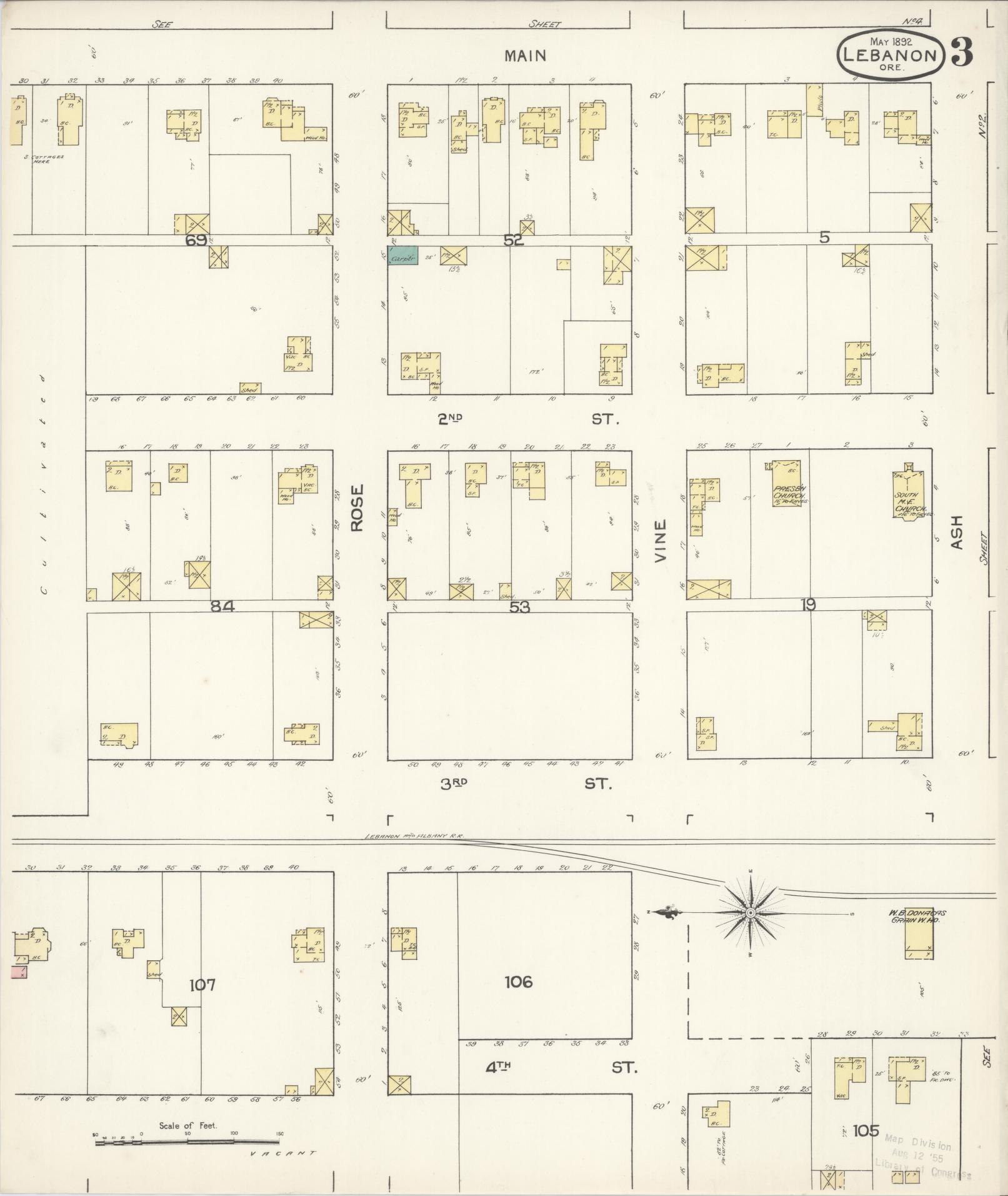 Sanborn Fire Insurance Map from Lebanon, Linn County, Oregon (1892), Sheet #0003 - Complete Map Set gallery image, historic Sanborn map, vintage wall art, Oregon Oregon