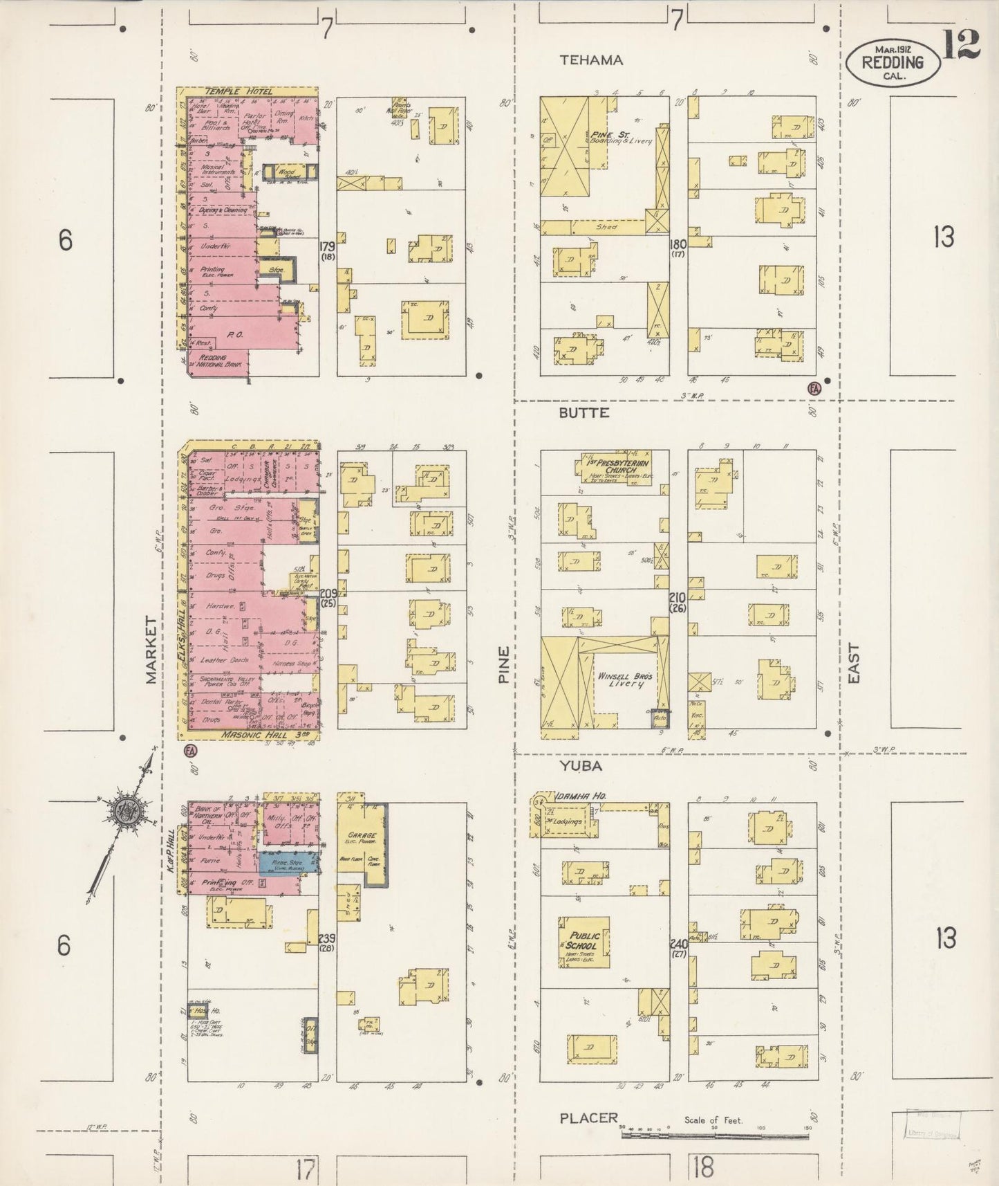 Sanborn Fire Insurance Map from Redding, Shasta County, California (1912), Sheet #0012 - Complete Map Set gallery image, historic Sanborn map, vintage wall art, California California
